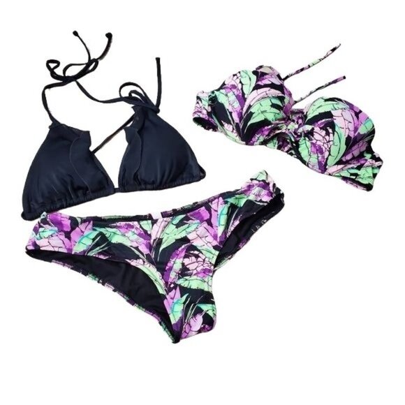 Victoria's Secret tropical floral palm 3 pc women's swimsuit bundle - Picture 1 of 8